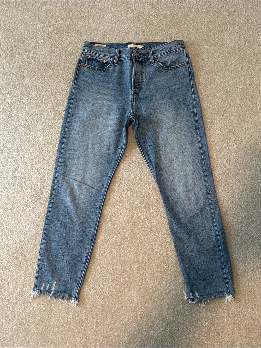 Levi's Blue Straight-Leg Jeans with Frayed Hem